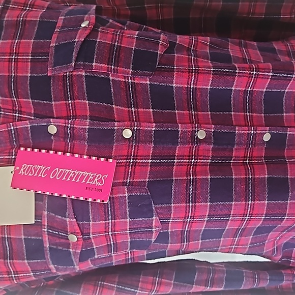 RUSTIC OUTFITERS Women Red Plaid Flanner Western Snap closure Cotton Shirt SizeL - Picture 4 of 14